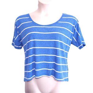 AEO Aerie Women's Blue/White Striped Scoop Neck Pullover Crop Top